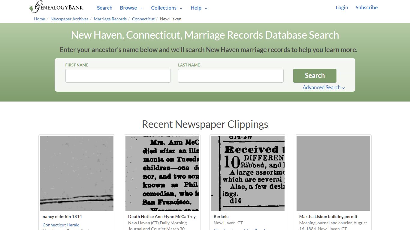 New Haven, Connecticut, Marriage Records Online Search - GenealogyBank